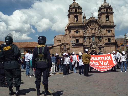 021 Cusco Plaza de Armas  Miners Demonstration 5th June 2012.jpg